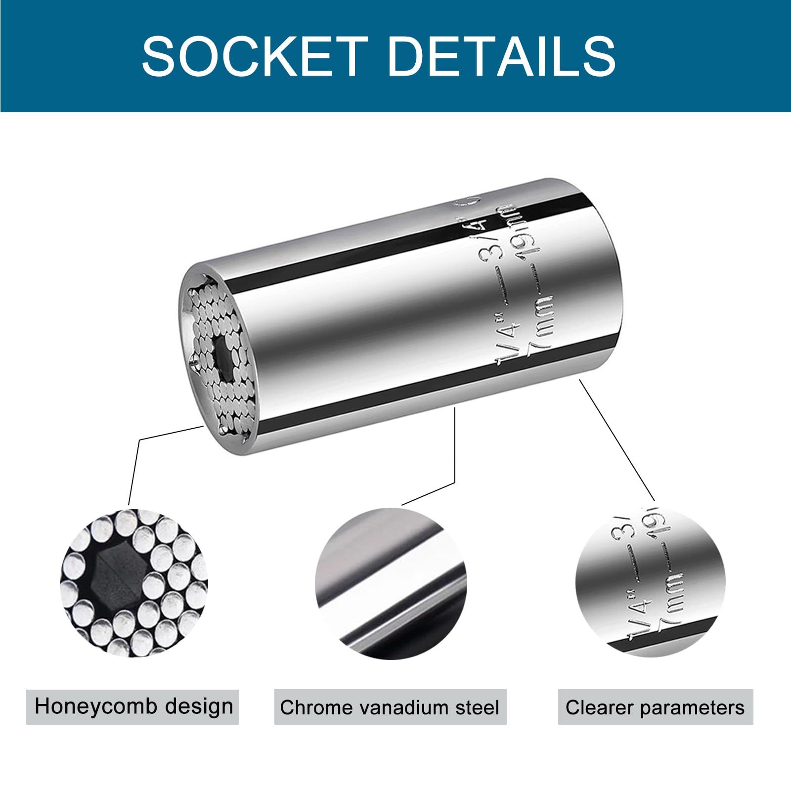 Universal Socket Tool, Tools for Men with Power Drill Adapter 1/4"-3/4" 2Pc view 5