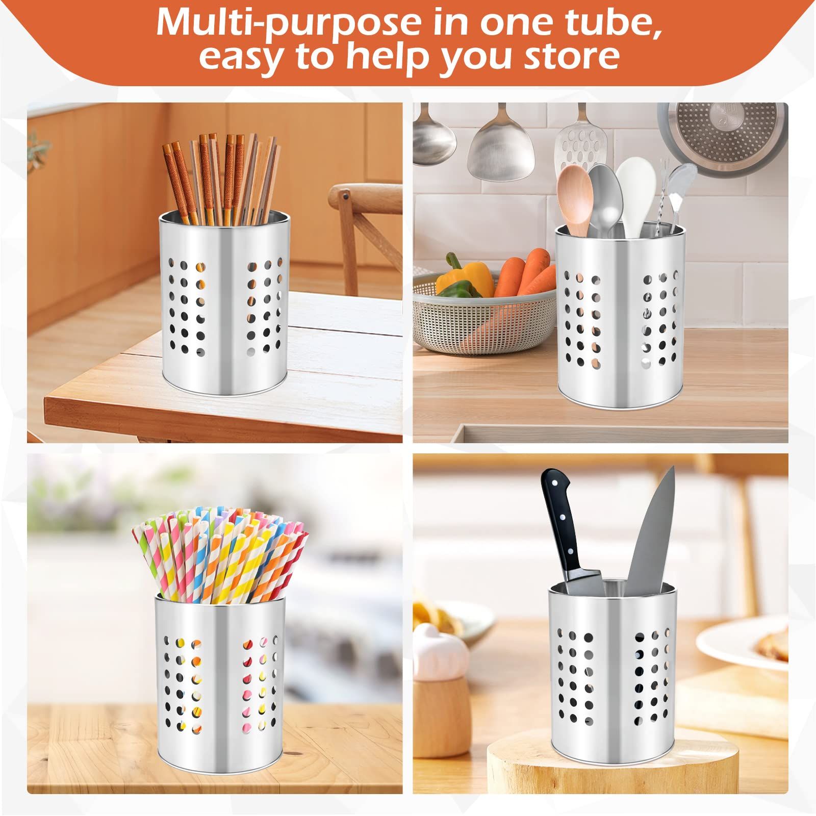 Cooking utensil rack, kitchen utensil drying cylinder with drainage hole view 4