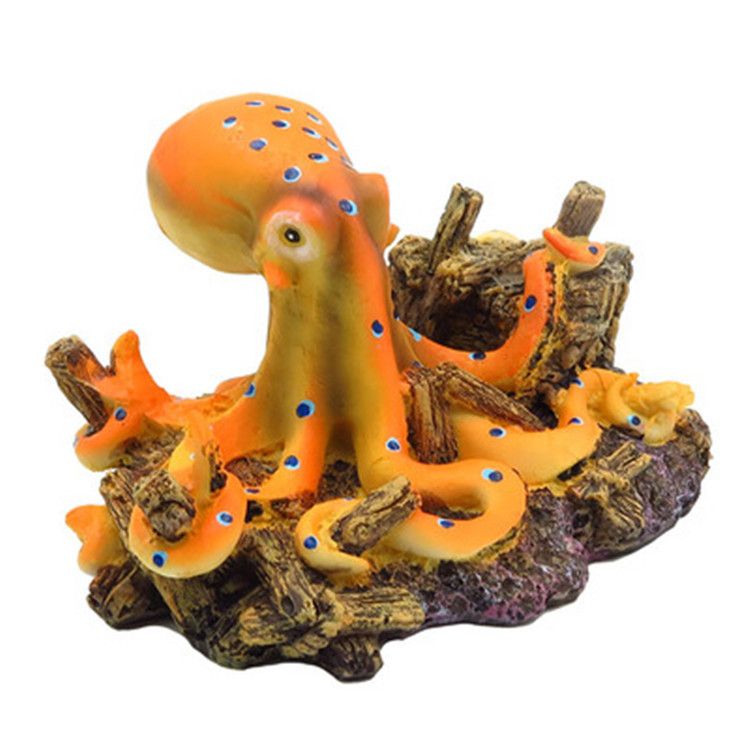 Statues and Figurines Ornaments Resin Yellow Octopus Fish Tank Decoration Home view 2