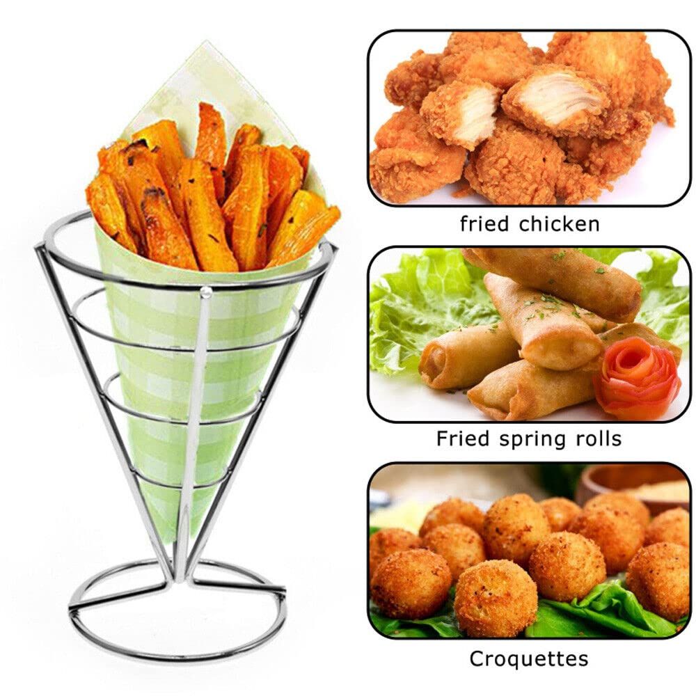 potato chip cone-shaped metal wire basket with dipping sauce snack appetizer rack view 3