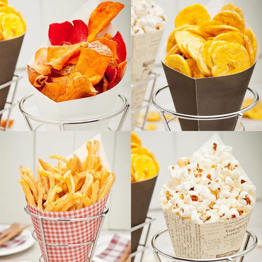 potato chip cone-shaped metal wire basket with dipping sauce snack appetizer rack view 4