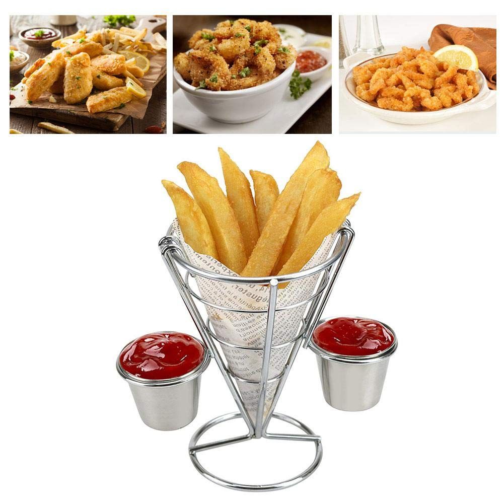 potato chip cone-shaped metal wire basket with dipping sauce snack appetizer rack view 5