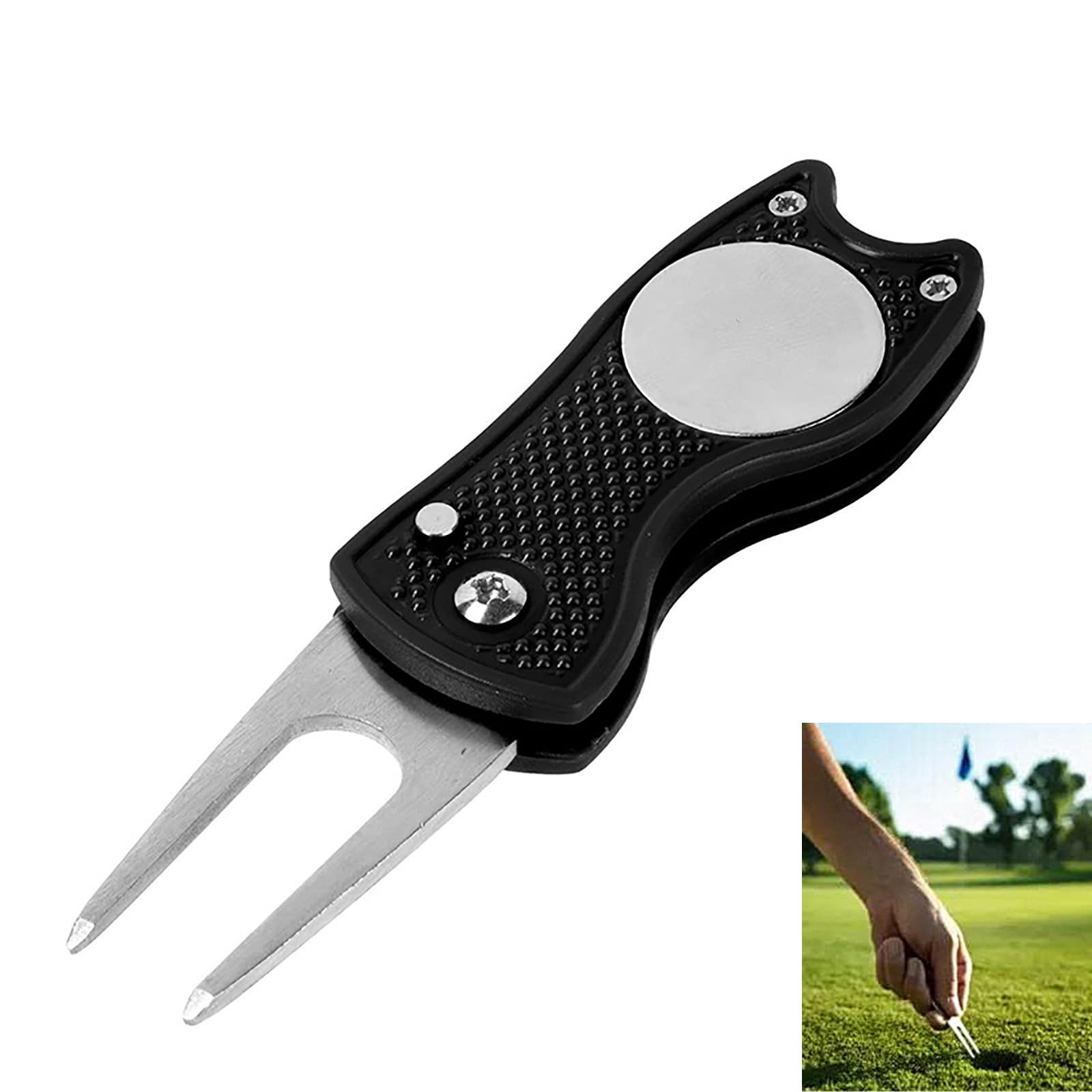 Golf Divot Repair Tool, Foldable Pop-up Button Stainless Steel Switchblade &