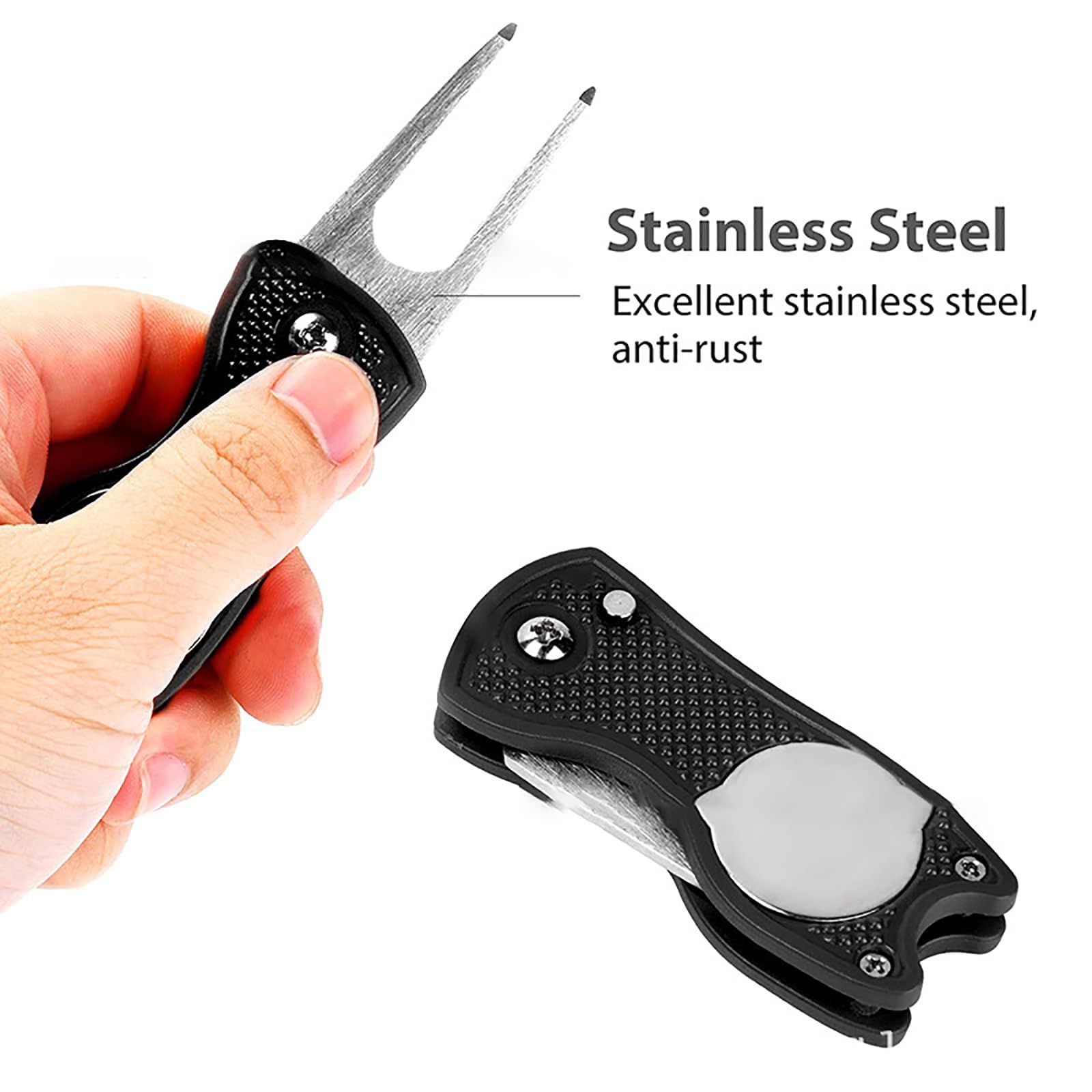 Golf Divot Repair Tool, Foldable Pop-up Button Stainless Steel Switchblade & view 5