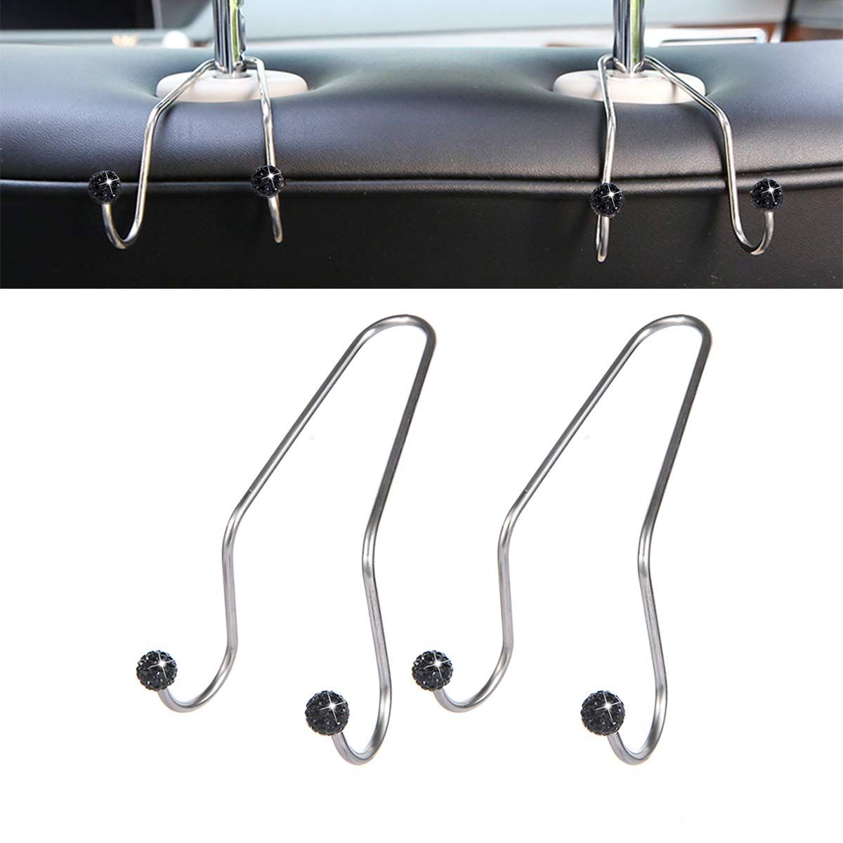2 PCS Car Seat Hooks, Rhinestone Universal Organizer Hooks Car Headrest view 2