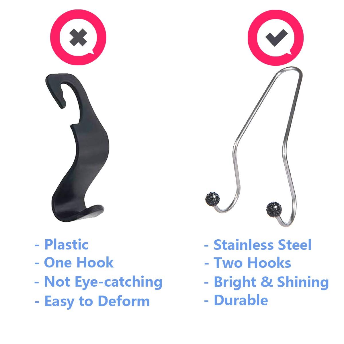 2 PCS Car Seat Hooks, Rhinestone Universal Organizer Hooks Car Headrest view 4