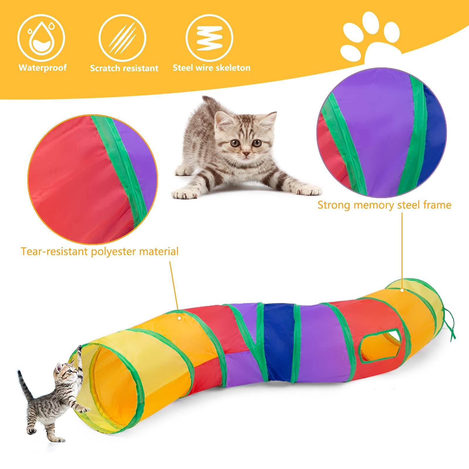 Cat Tunnel,Cat Tunnels for Indoor Cats, Collapsible Cat Play Tunnel view 2