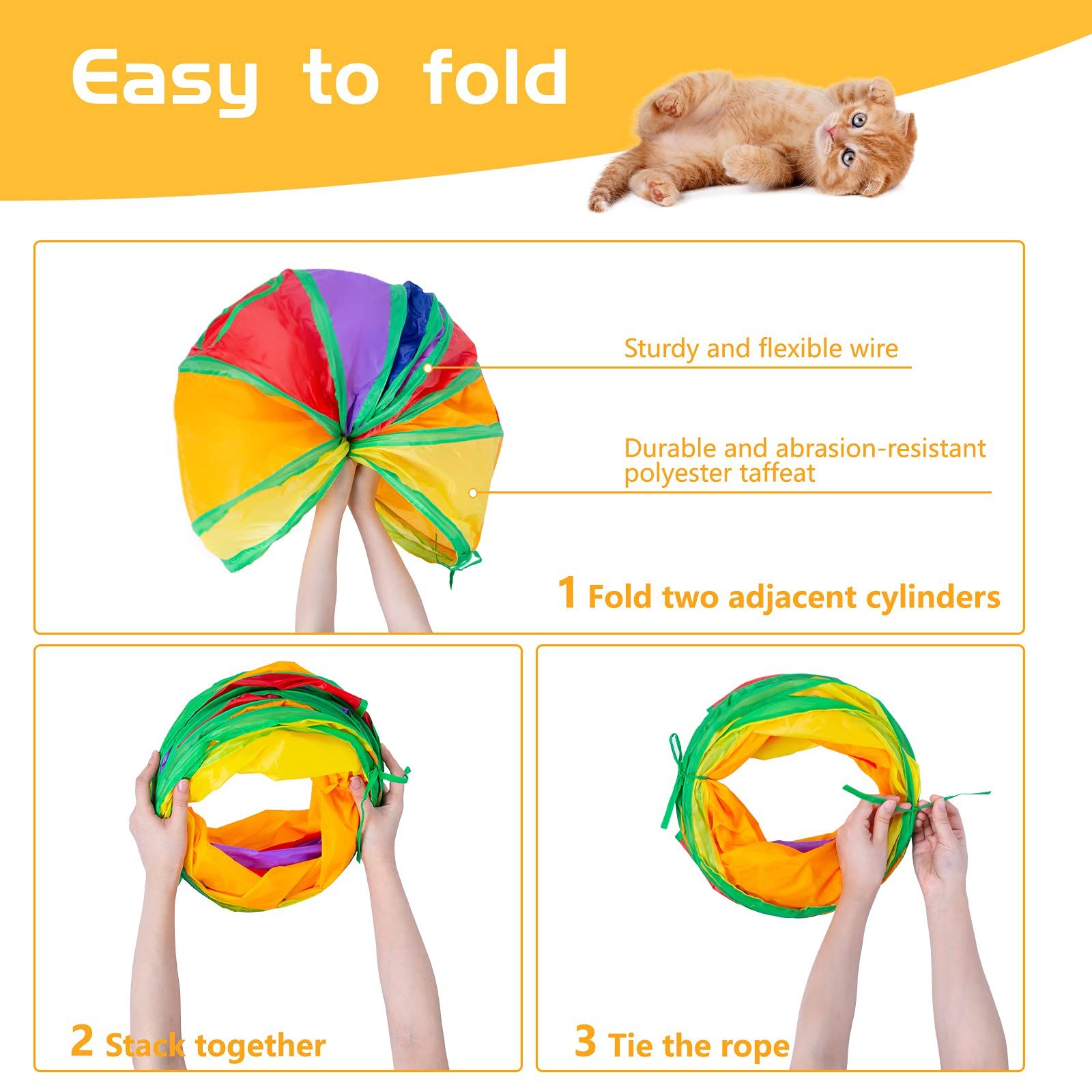 Cat Tunnel,Cat Tunnels for Indoor Cats, Collapsible Cat Play Tunnel view 3
