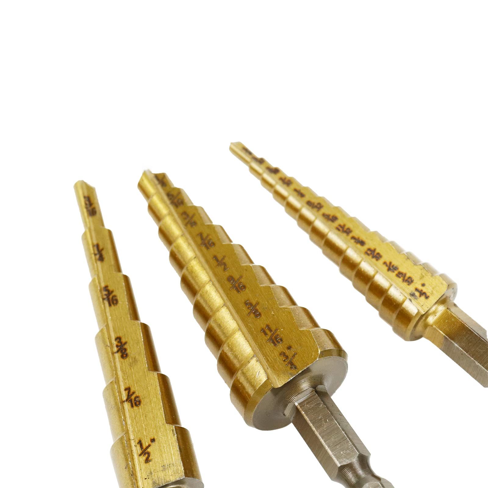3pcs 3-12/4-12/4-20 mm Step Drill Bits High Speed Steel Cone Titanium Coated view 2