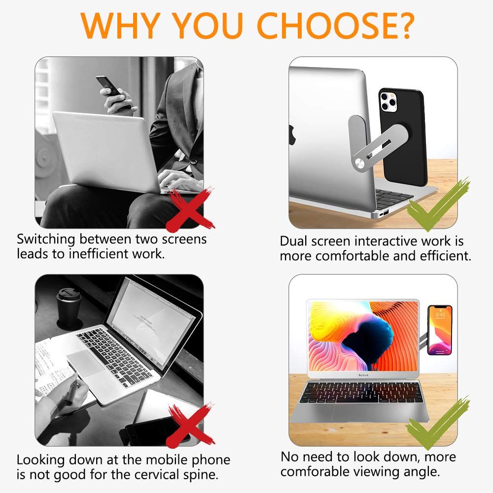 Laptop Phone Holder, Laptop or Desktop Monitor Side Mount Phone Holder, Slim view 2