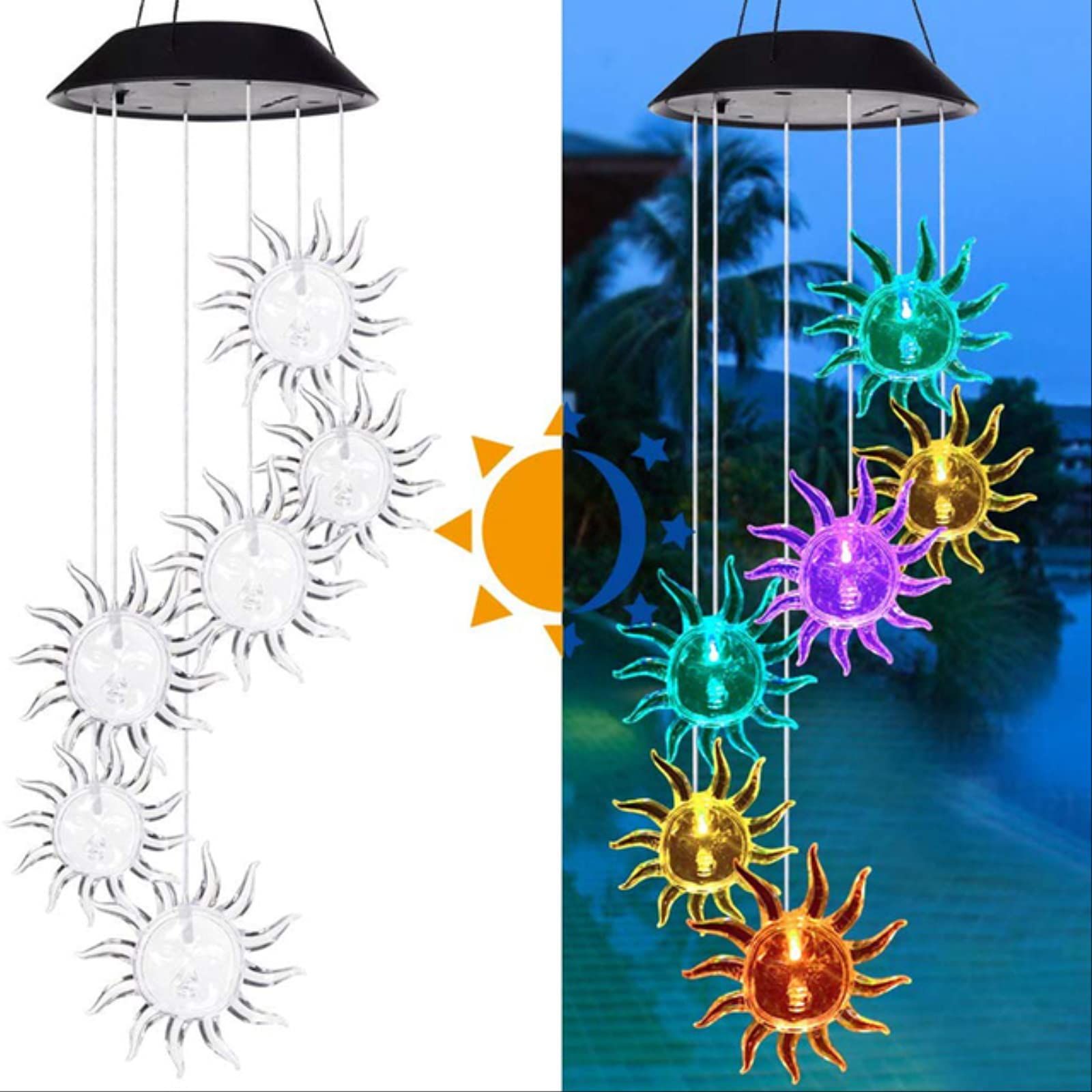 Sun flower solar wind chimes view 5