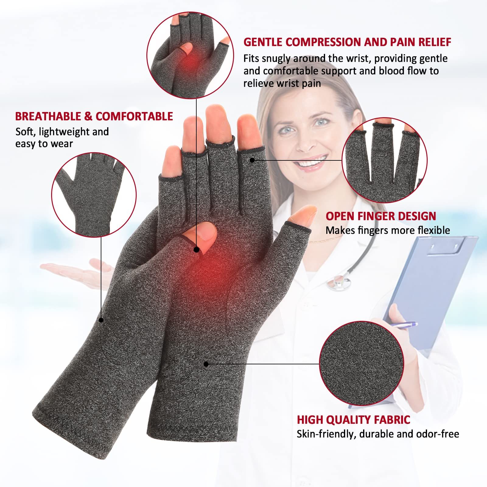 2 Pairs Arthritis Compression Gloves for Women Men view 4