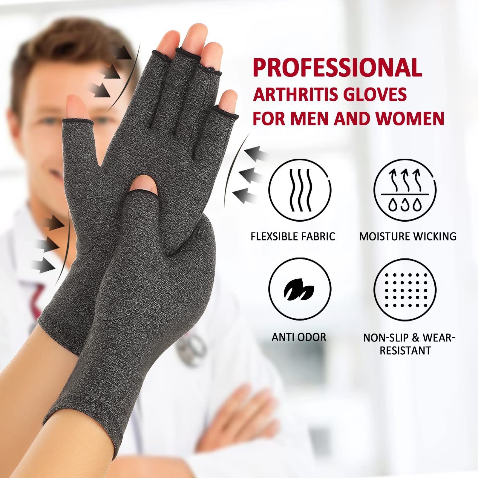 2 Pairs Arthritis Compression Gloves for Women Men view 5