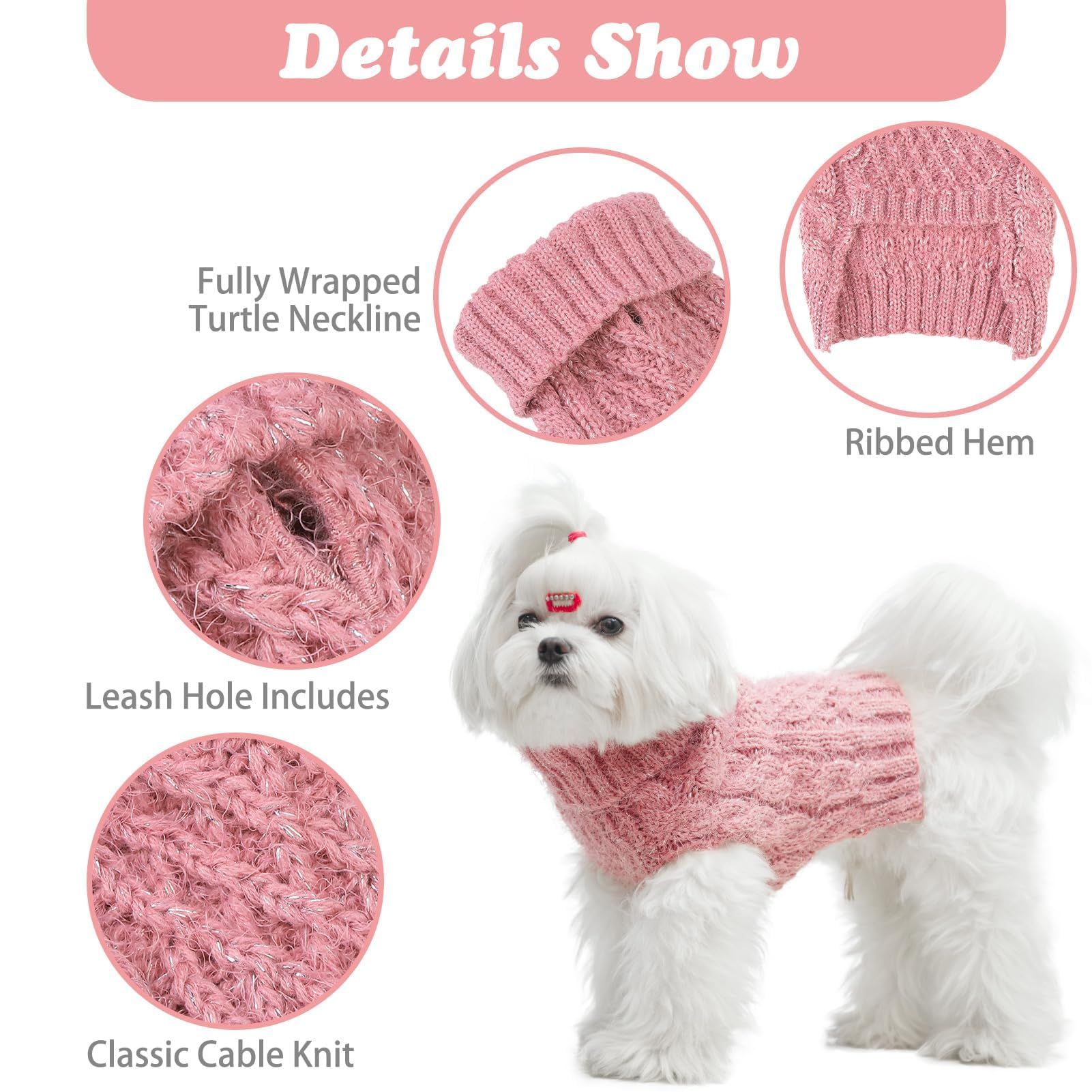 Turtleneck Small Dog Sweater - Classic Cable Knit Winter Coat Dog Cold Weather view 3