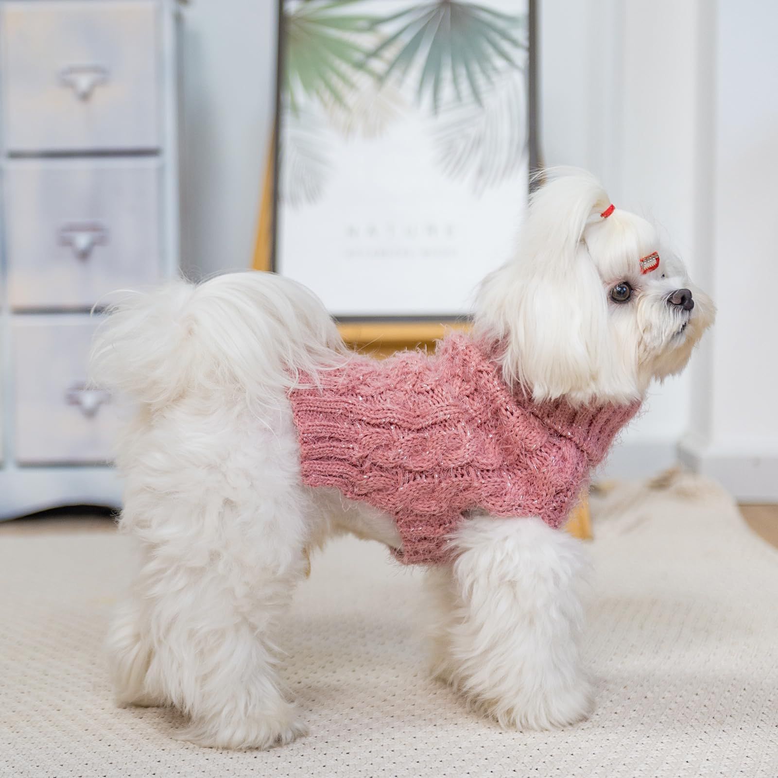 Turtleneck Small Dog Sweater - Classic Cable Knit Winter Coat Dog Cold Weather view 5