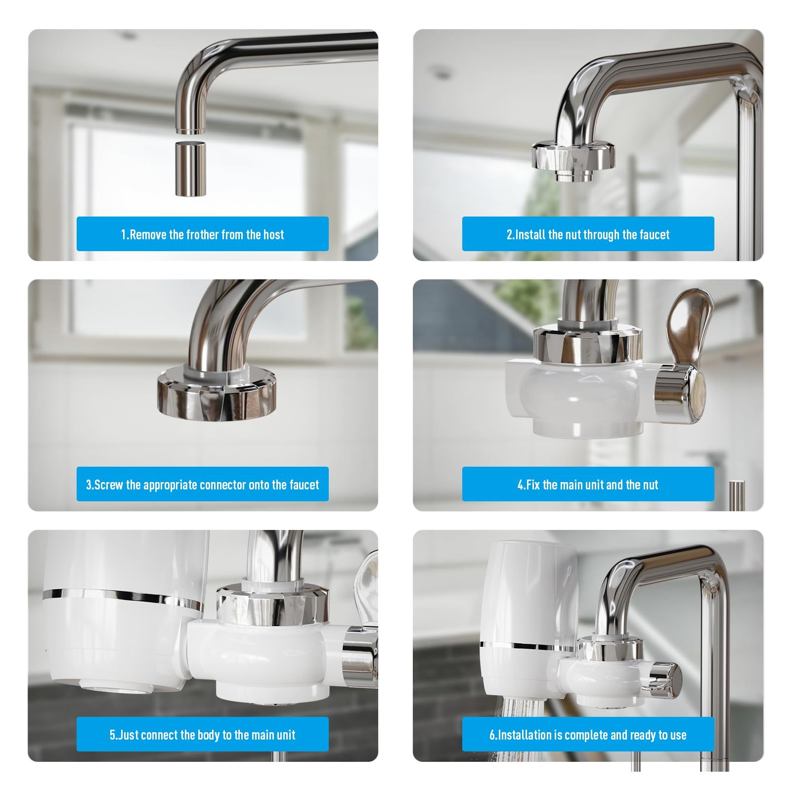 Faucet Filter, Water Filtration System, Faucet Filter for Kitchen Sink, tap view 3