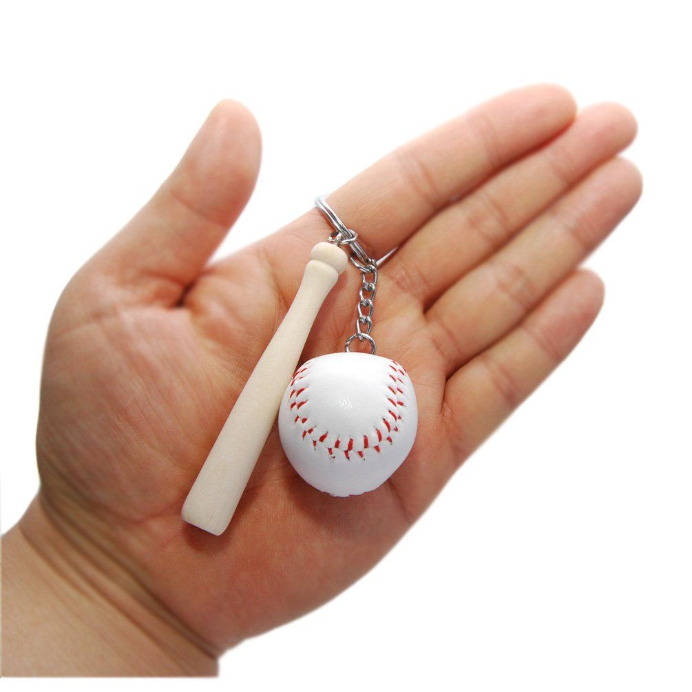 2 pcs Baseball and Wooden Bat Keychains Key Ring view 2