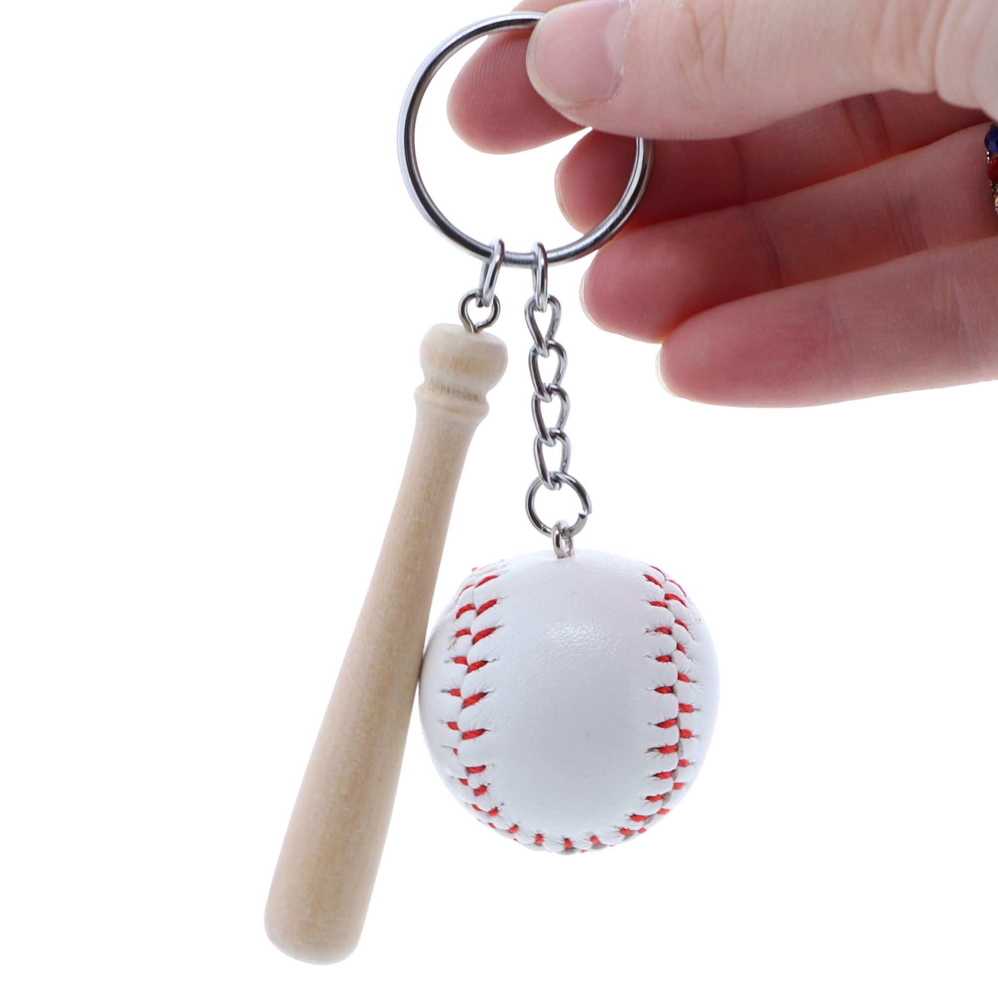 2 pcs Baseball and Wooden Bat Keychains Key Ring view 3