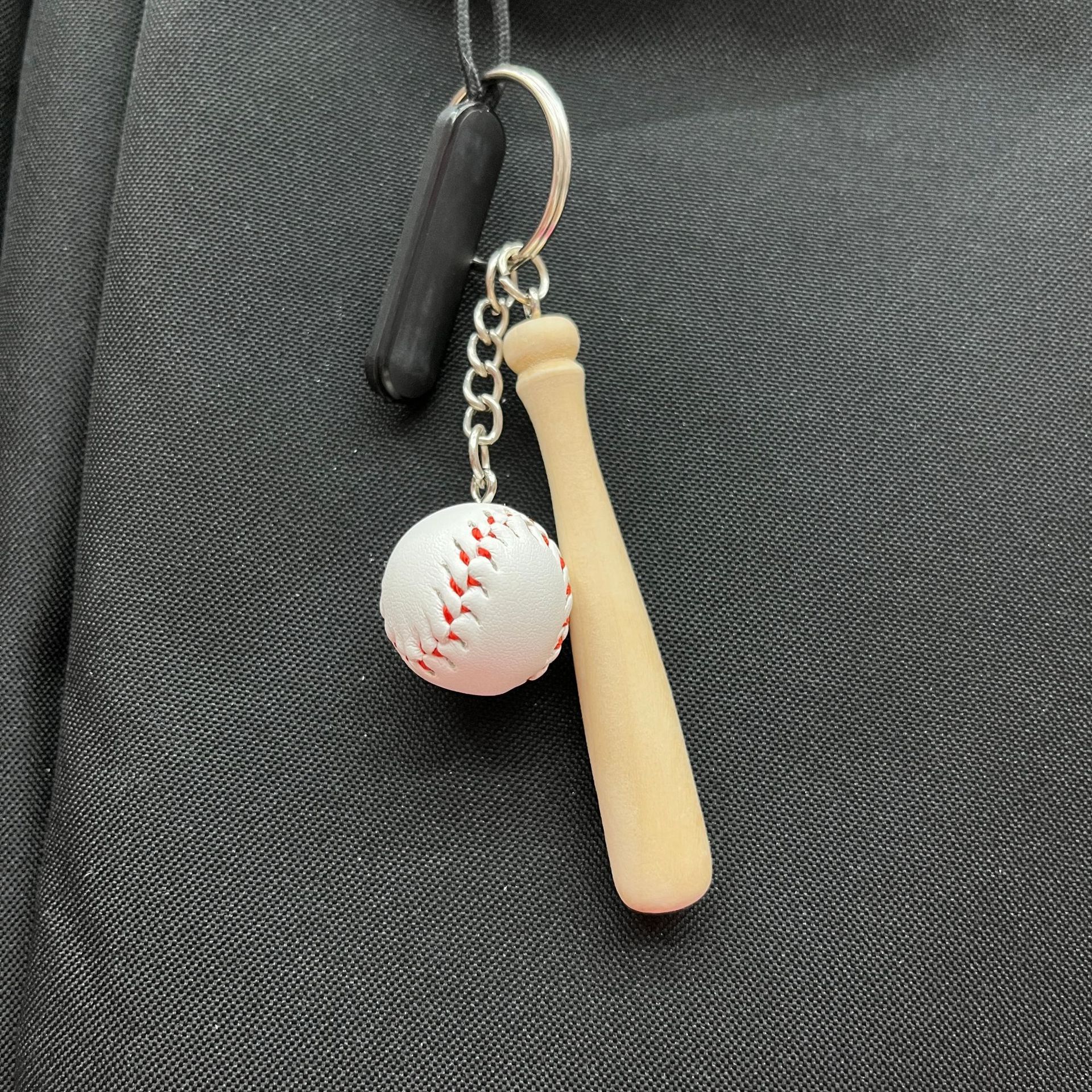 2 pcs Baseball and Wooden Bat Keychains Key Ring view 5