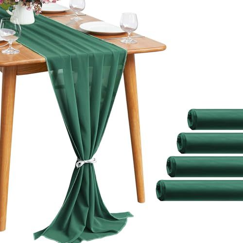 5.9Ft Chiffon Hunter Green Table Runner Sheer 27.5x118 Inch for Romantic — image 1
