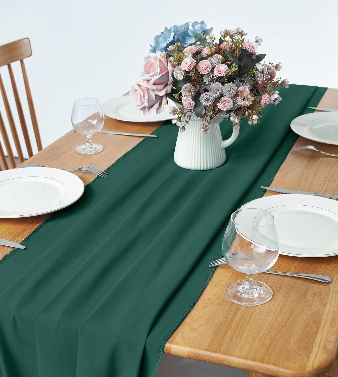 5.9Ft Chiffon Hunter Green Table Runner Sheer 27.5x118 Inch for Romantic view 2
