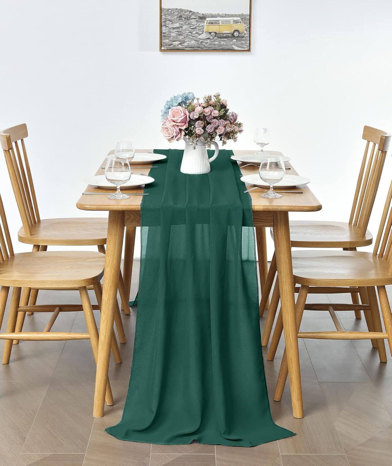 5.9Ft Chiffon Hunter Green Table Runner Sheer 27.5x118 Inch for Romantic view 3