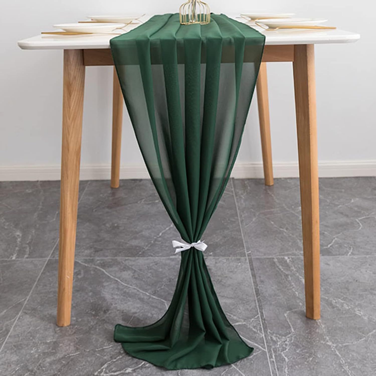 5.9Ft Chiffon Hunter Green Table Runner Sheer 27.5x118 Inch for Romantic view 4