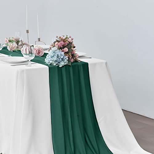 5.9Ft Chiffon Hunter Green Table Runner Sheer 27.5x118 Inch for Romantic view 5