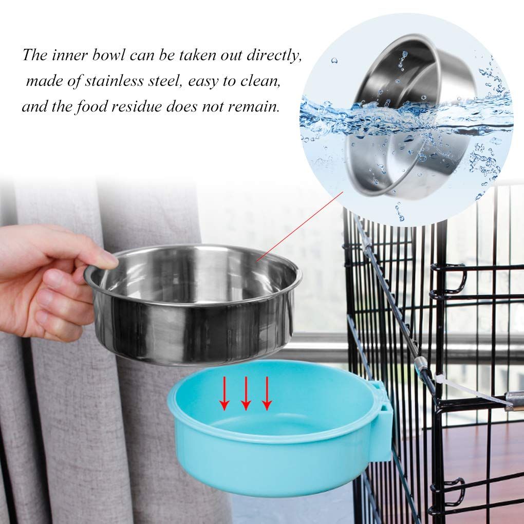 2 PCS Pet Hanging Bowl 2-in-1 Removable Stainless Steel Food Hanging Bowl for view 3