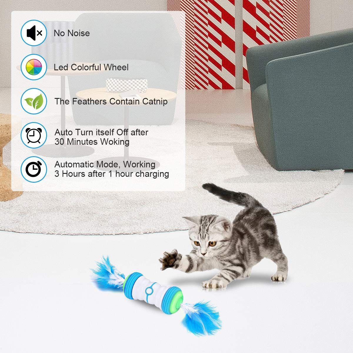 ENJOY PET Cat Toys, Interactive Cat Feather Toys with 360 Degree Automatic view 2