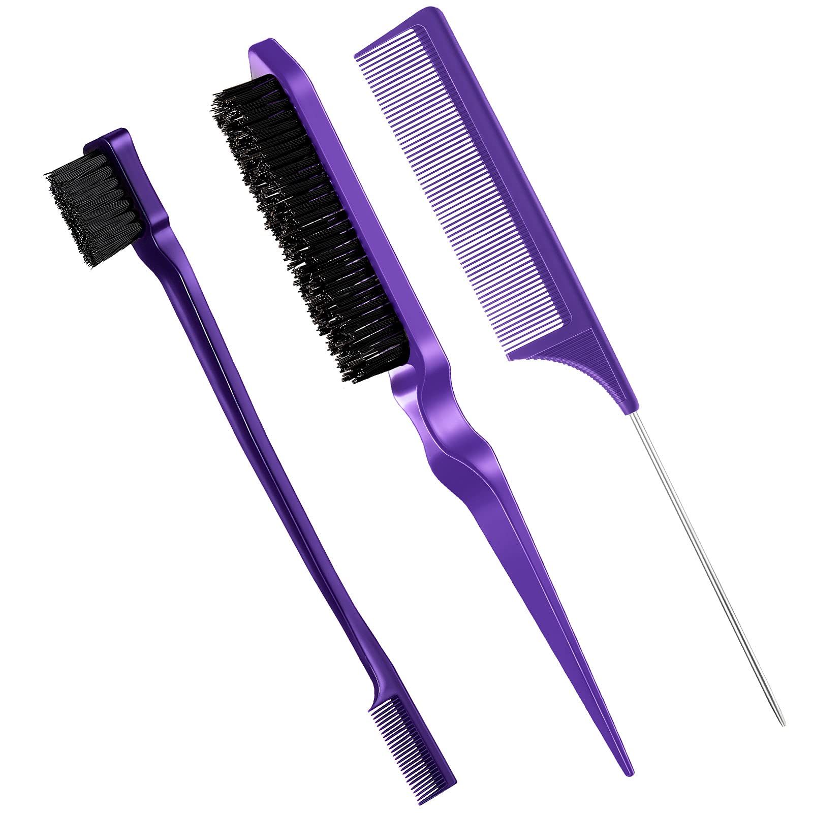 3 Pcs Slick Back Hair Brush Set Bristle Hair Brush Edge Control Brush Teasing