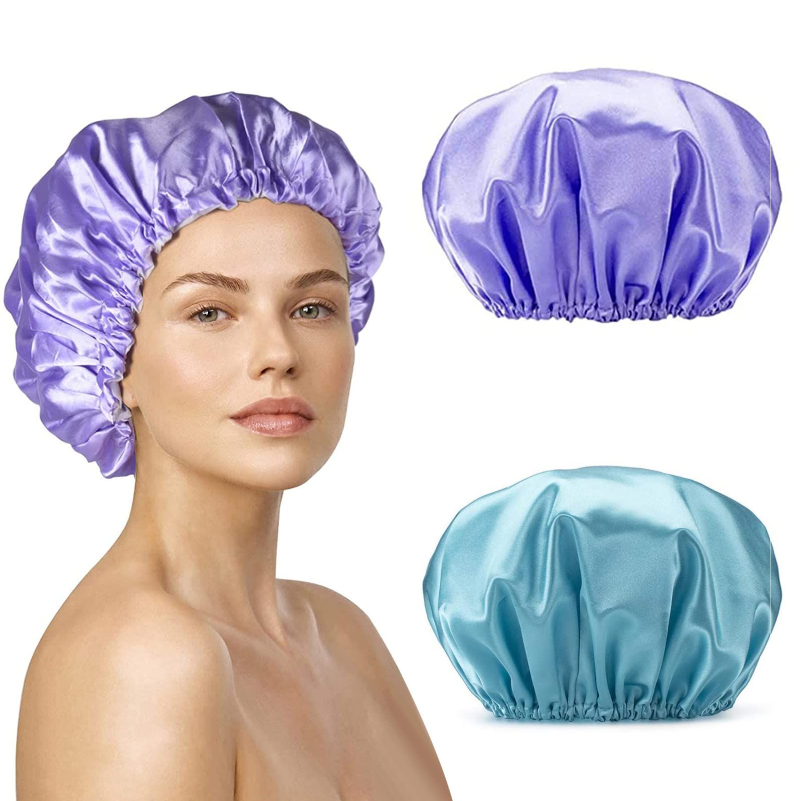 2 pcs Reusable Shower Caps For Women Waterproof Large Shower Cap