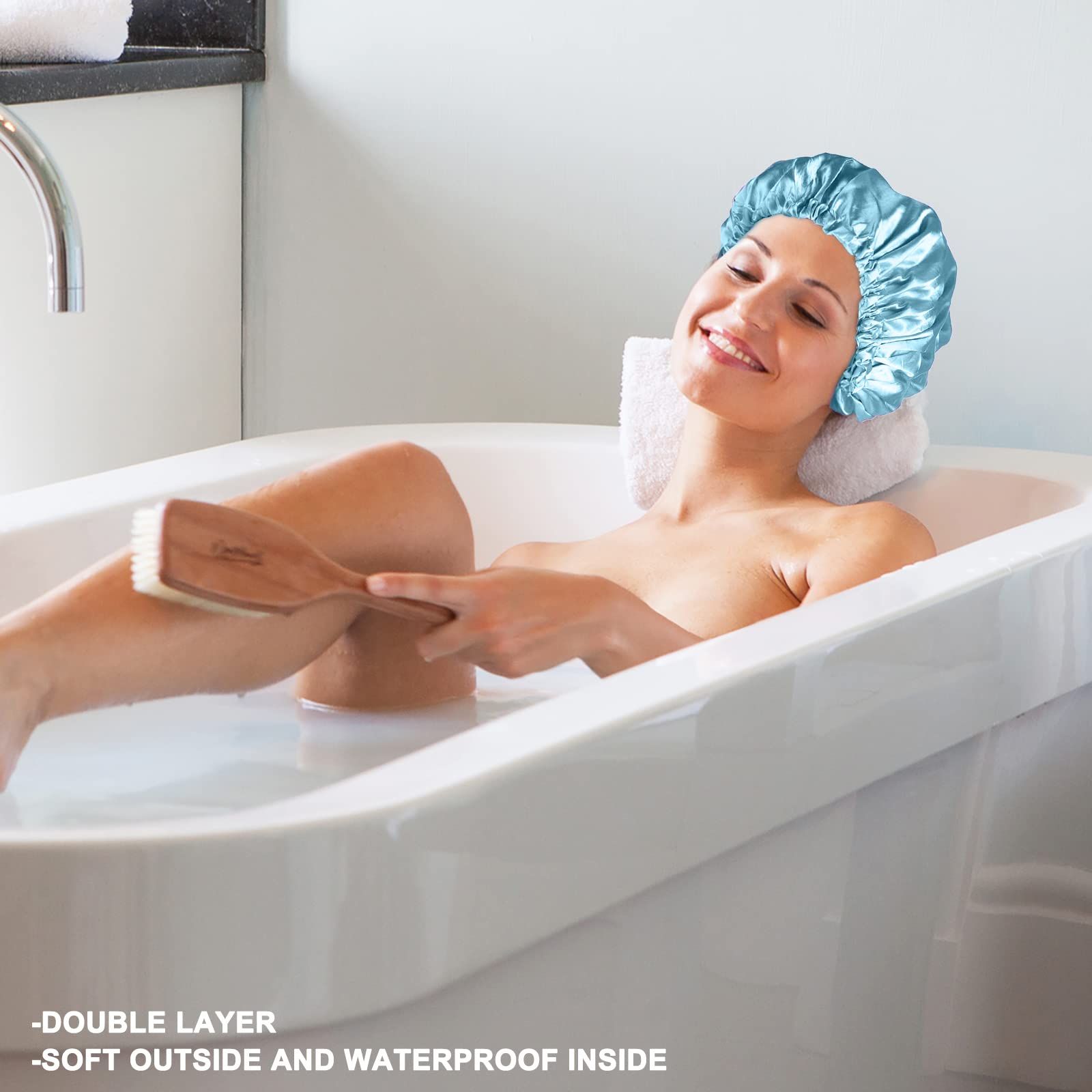 2 pcs Reusable Shower Caps For Women Waterproof Large Shower Cap view 4