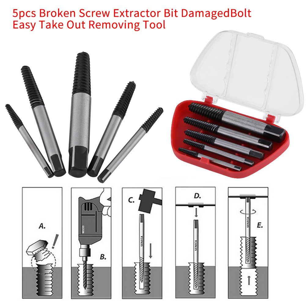 5 Pcs Screw Extractor Kit Damaged Broken Bolt Screw Remove Set Easy Take Out view 3