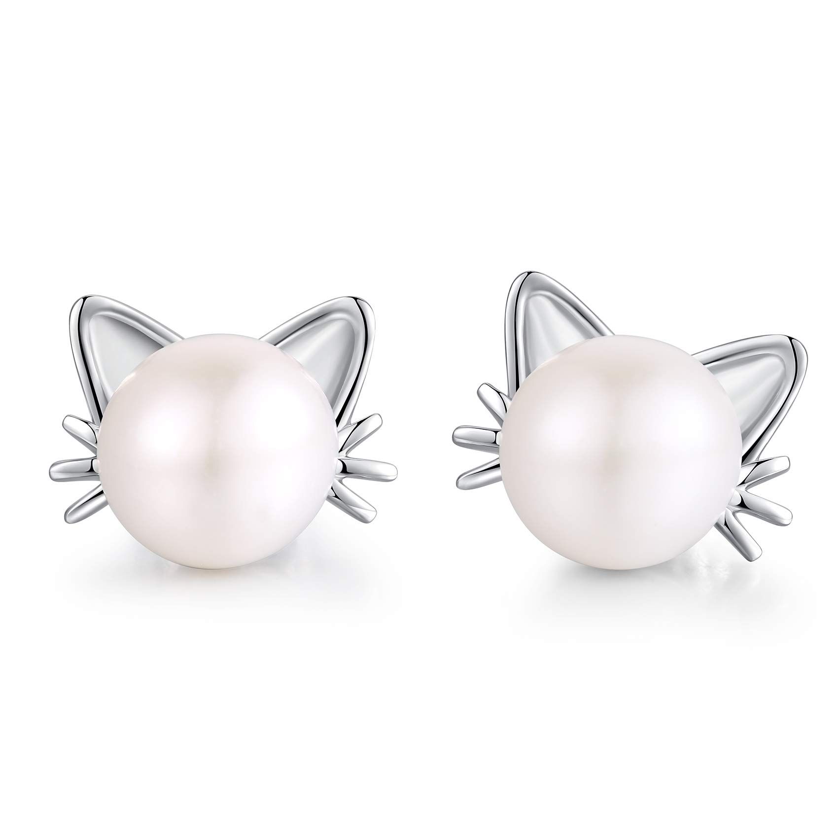Plated Pearl Diamond Stud Earrings for Women 925 Sterling Silver Pearl Earrings