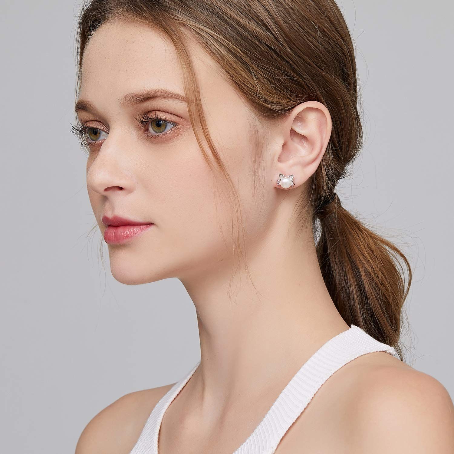 Plated Pearl Diamond Stud Earrings for Women 925 Sterling Silver Pearl Earrings view 2