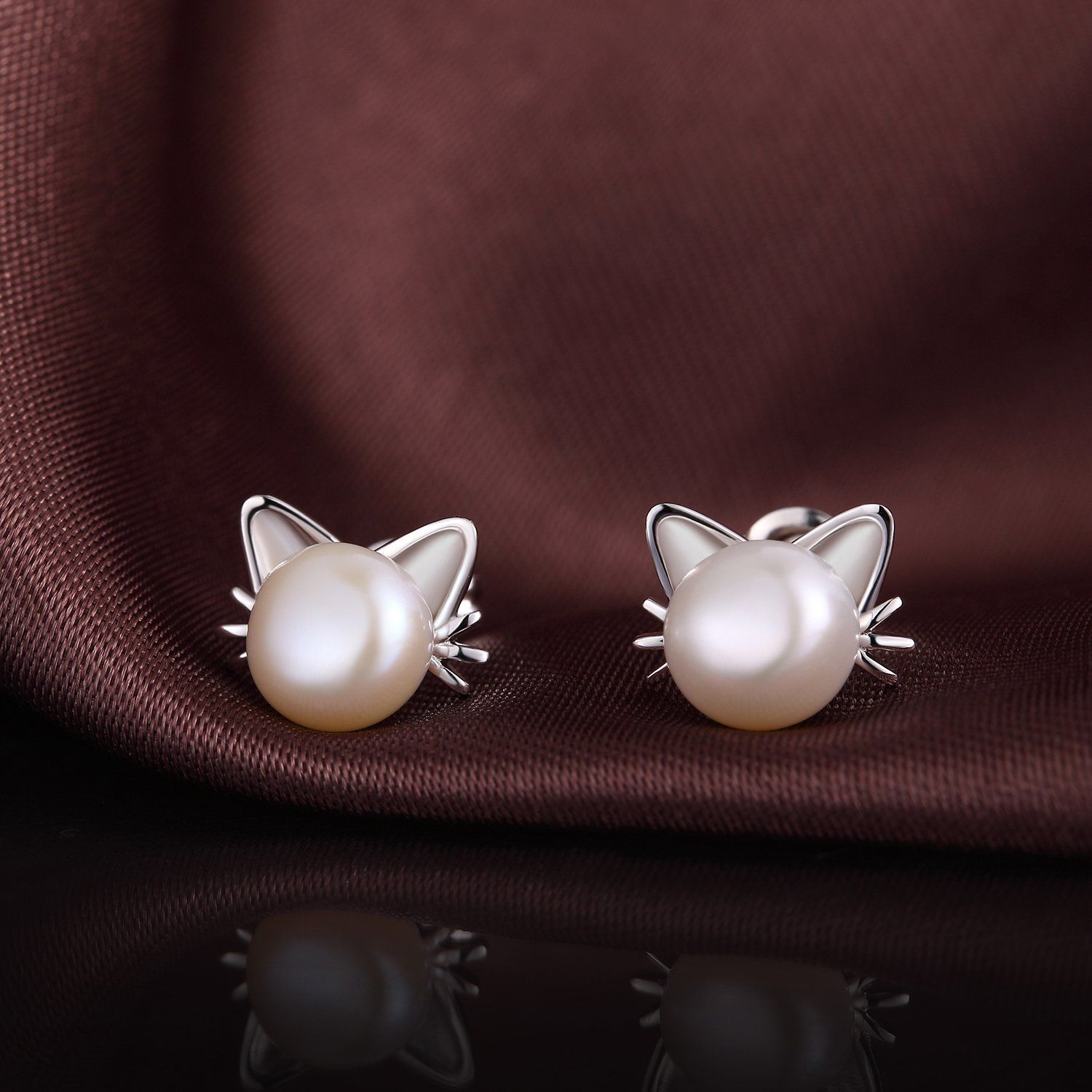 Plated Pearl Diamond Stud Earrings for Women 925 Sterling Silver Pearl Earrings view 3