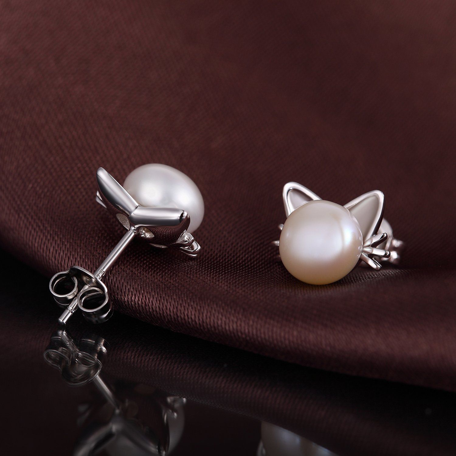 Plated Pearl Diamond Stud Earrings for Women 925 Sterling Silver Pearl Earrings view 4