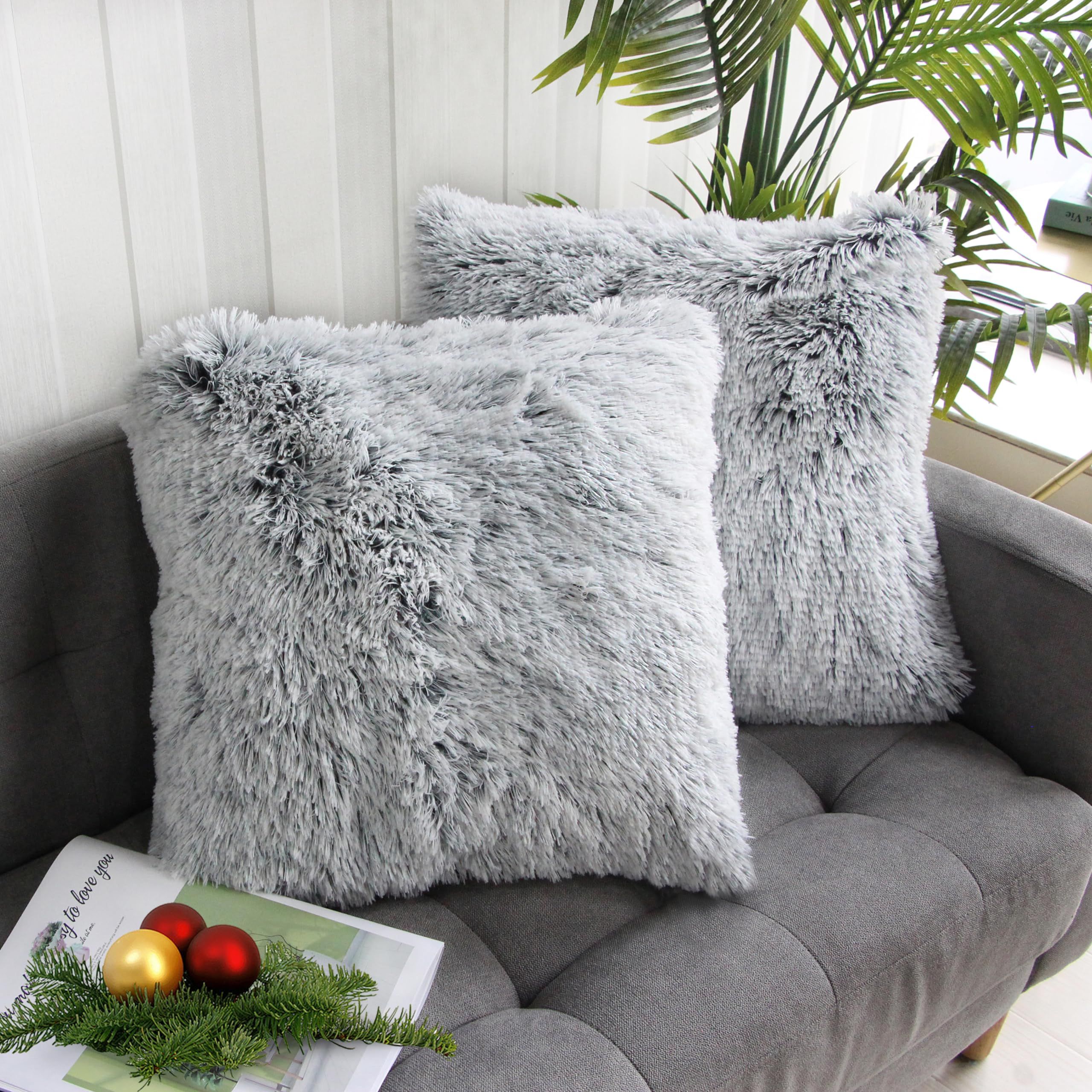 2 Packs Home Decorative Luxury Series Super Soft Faux Fur Throw Pillow Cover