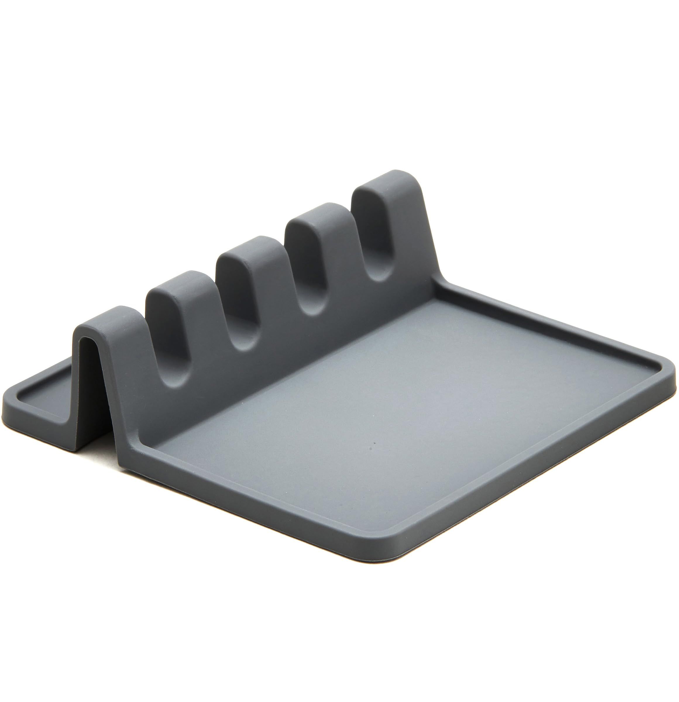 Silicone Spoon Rest for Stove Top with Drip Pad - Extra Large Grey Heat-Resistant