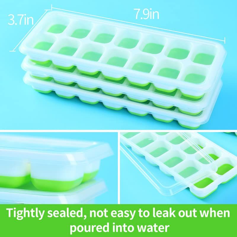 3 Pack, Reusable Silicone 14-Ice Cube Molds, Ice Tray with Spill-Resistant view 2