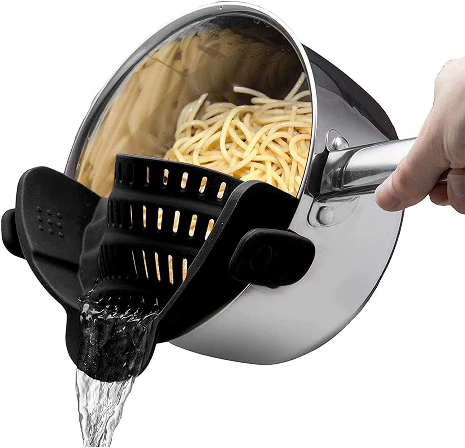 Clip on Strainer - Cooking Strainer with Silicone Grip - Pot Strainer for Pasta