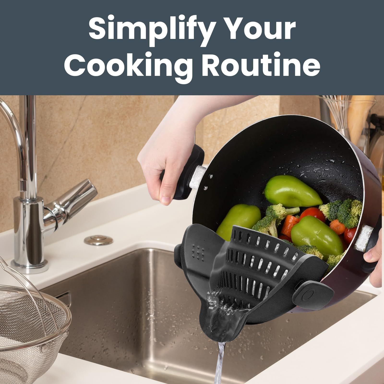 Clip on Strainer - Cooking Strainer with Silicone Grip - Pot Strainer for Pasta view 2