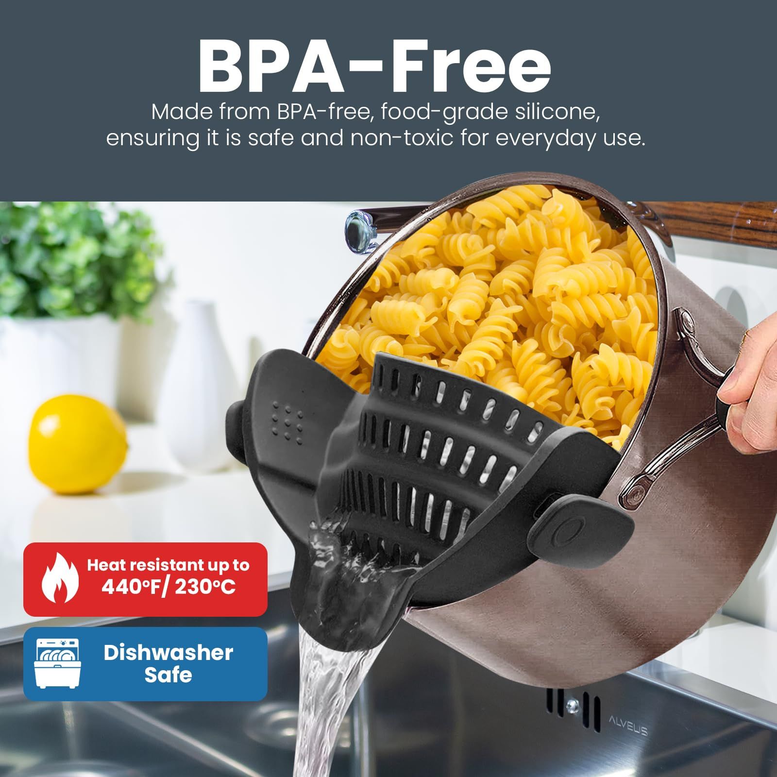 Clip on Strainer - Cooking Strainer with Silicone Grip - Pot Strainer for Pasta view 3