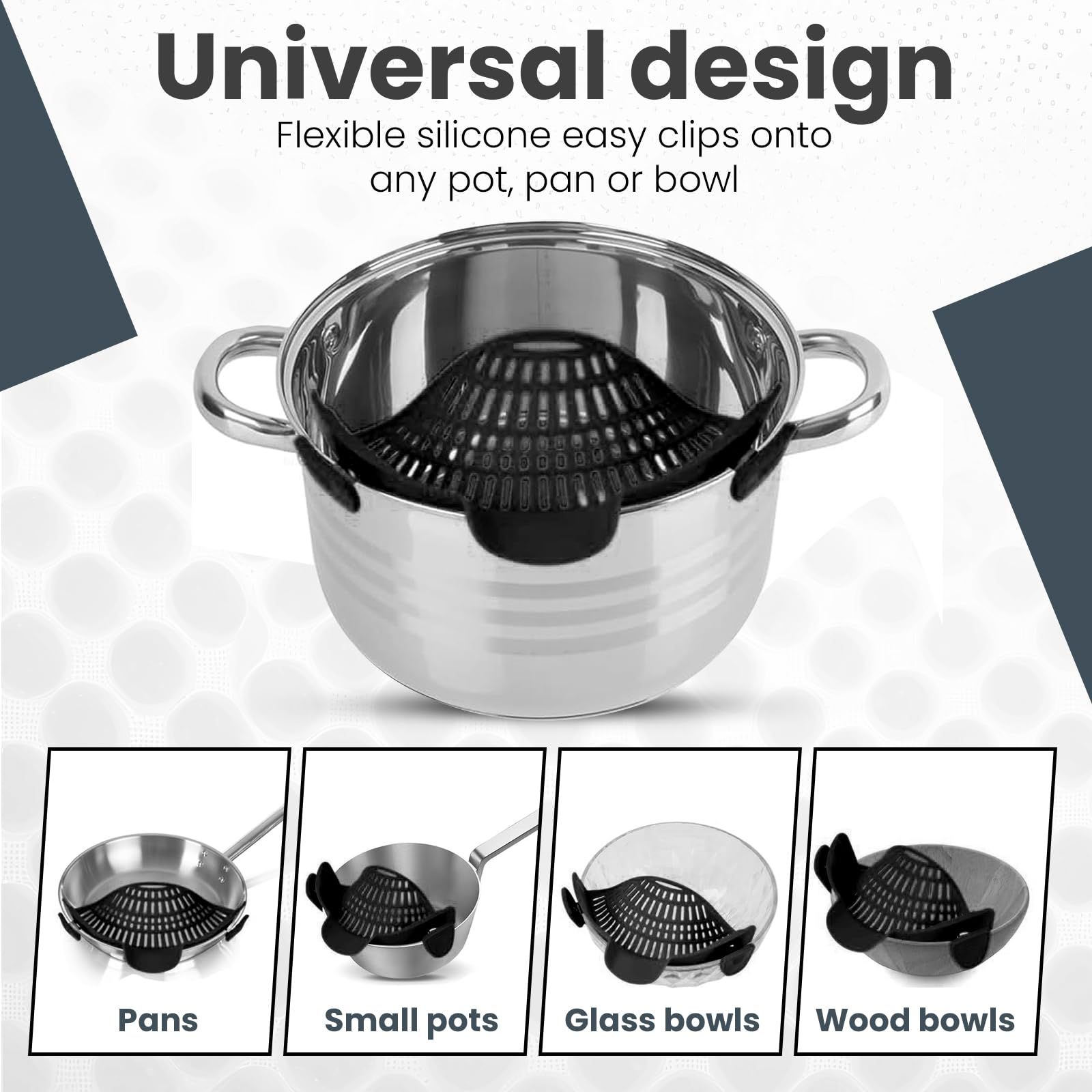 Clip on Strainer - Cooking Strainer with Silicone Grip - Pot Strainer for Pasta view 4