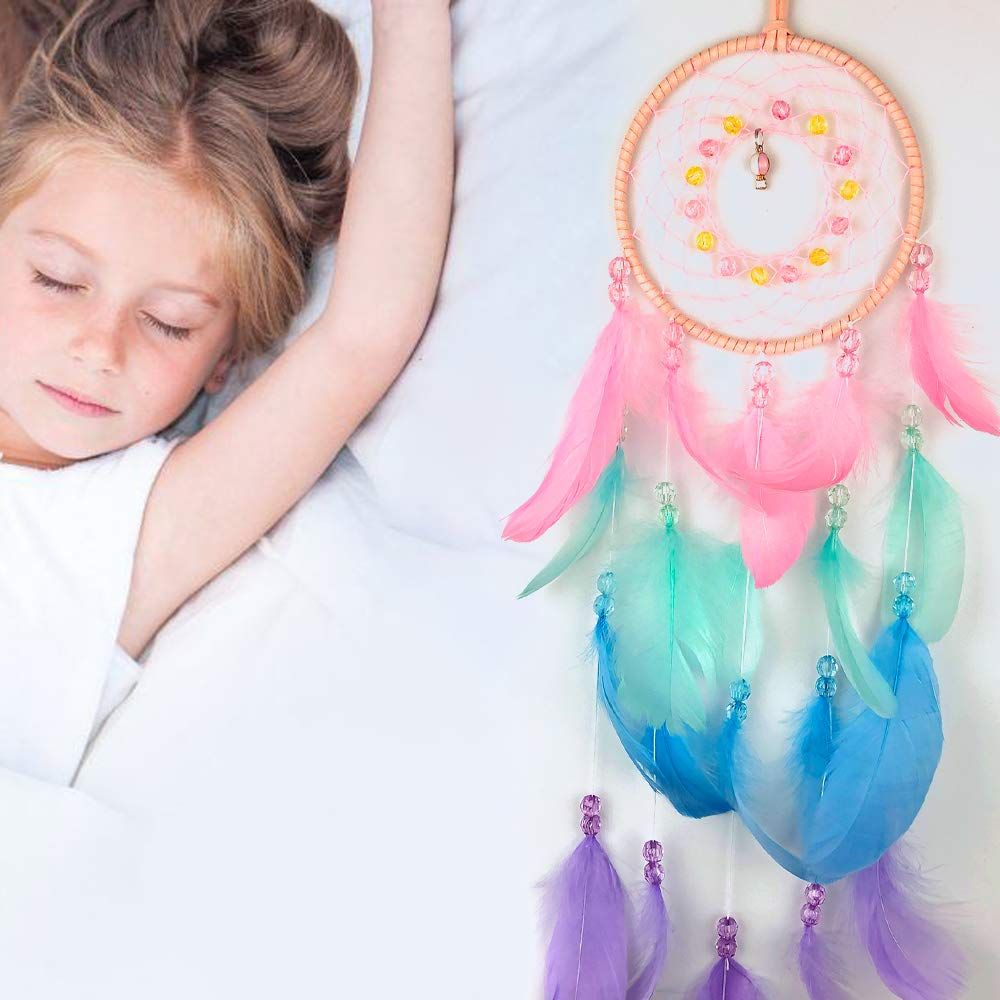 Colorful Dream Catchers, Handmade Feather Native American Circular Net for view 3