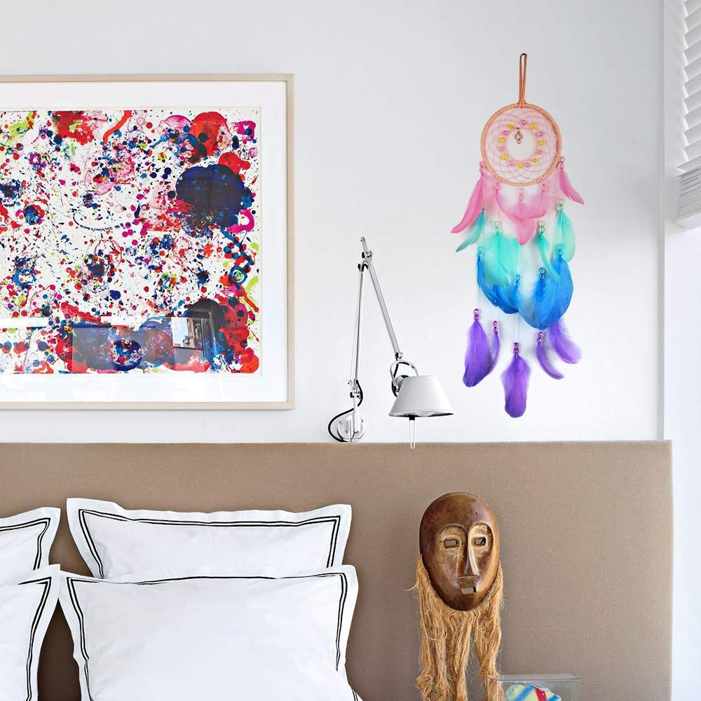 Colorful Dream Catchers, Handmade Feather Native American Circular Net for view 4