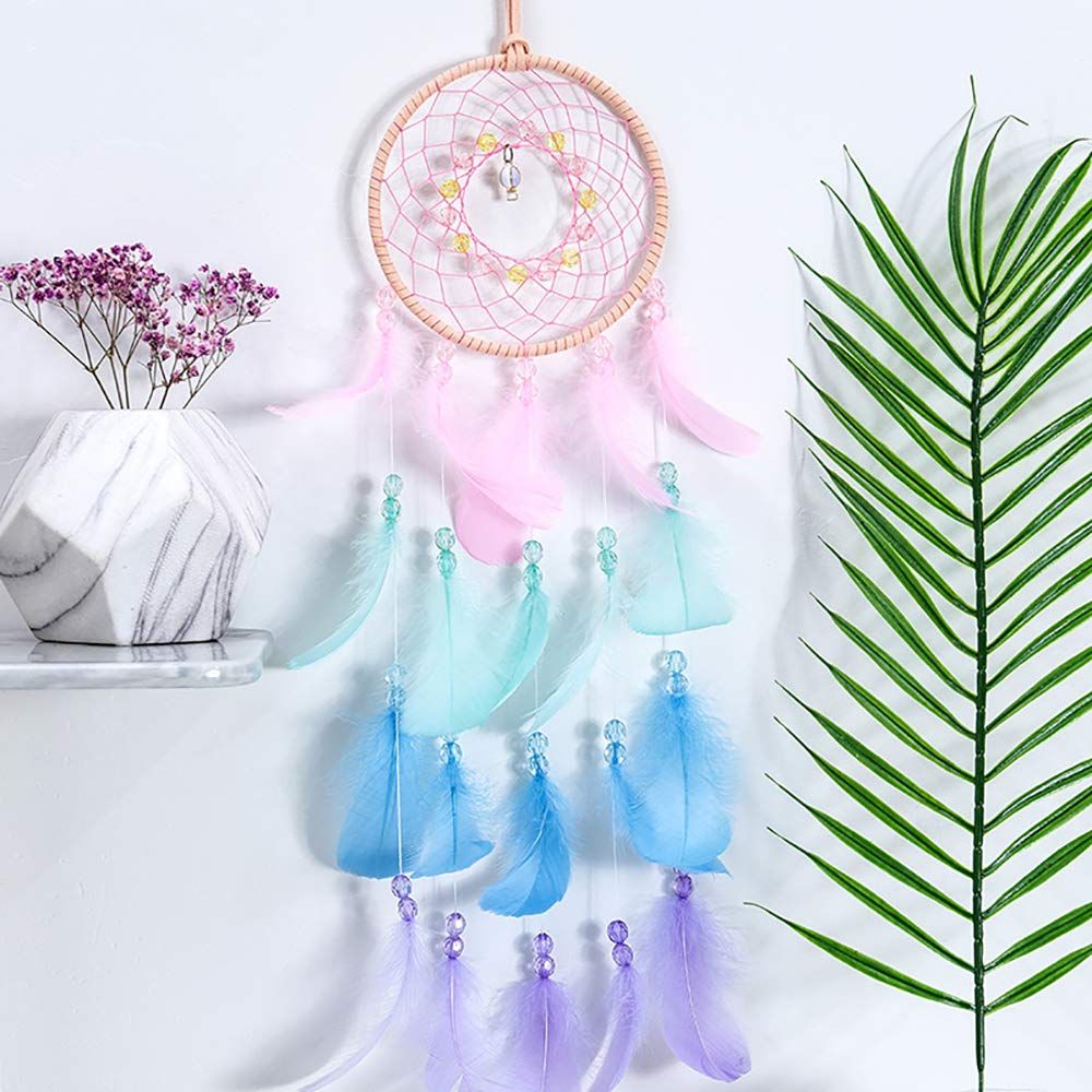 Colorful Dream Catchers, Handmade Feather Native American Circular Net for view 5
