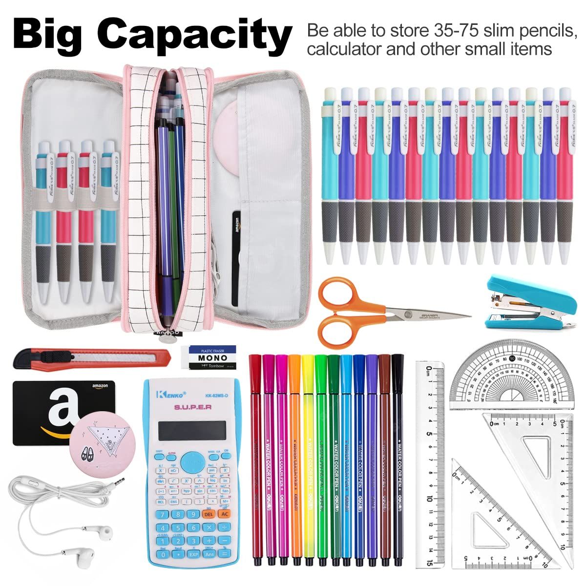 Big Capacity Pencil Case Large Storage Pencil Bag Pouch Marker 3 Compartment view 2