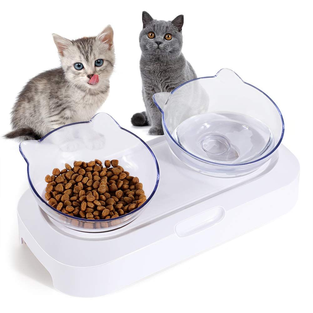 Raised Cat Food Bowls, 15° Tilted, Slow Feeder for Cats & Small Dogs, Quality
